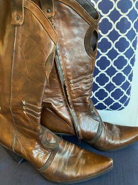 Vic Matié Made in Italy Brown Leather Western Knee High Boots | Size 10 | Pointe